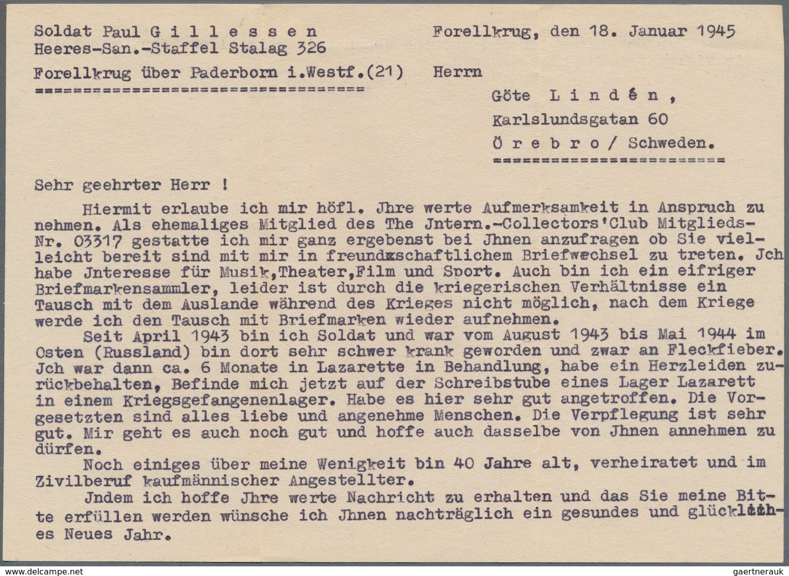 19631 Feldpost 2. Weltkrieg: 1945 (20.1.), Gebührenfreier FP-Brief (mit Brieftext) Mit Stempel PADERBORN ( - Other & Unclassified
