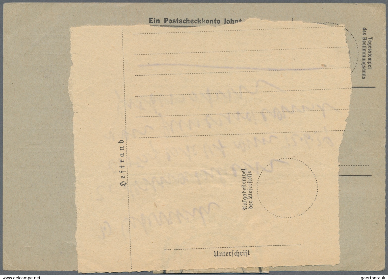 19633 Feldpost 2. Weltkrieg: 1945 (26.2.), Frankierte FP.-Anweisung (Mittelstück Mit Anhängendem Empfänger - Other & Unclassified