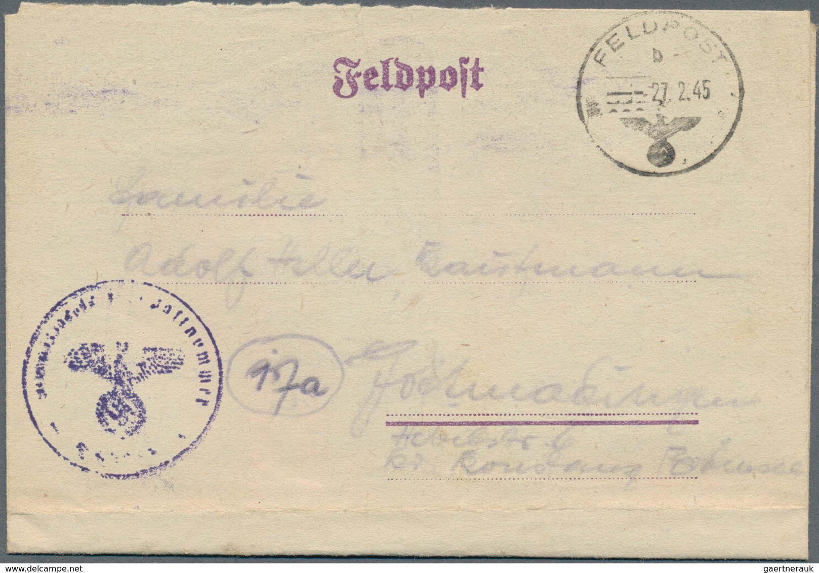 19641 Feldpost 2. Weltkrieg: 1945, Drei Feldpostbriefe (Febr./März 1945) Aus Dem Ostpreussen.Kessel Mit No - Sonstige & Ohne Zuordnung