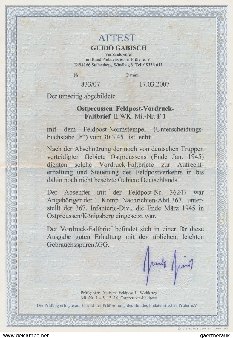 19643 Feldpost 2. Weltkrieg: 1945, Ostpreussen Feldpost-Vordruckfaltbrief Mit Normstempel "b 30.3.45" Und - Other & Unclassified