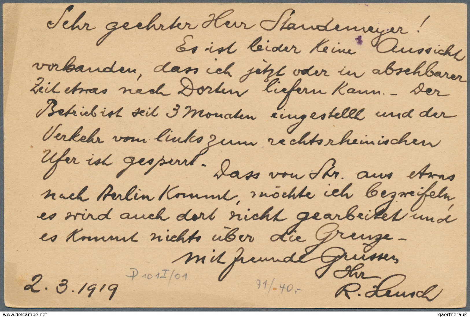 19647 Zensurpost: 1919, Fünf Belege Aus Der Pfalz, Alle Noch Mit Bayerischer Frankatur Unf Jeweils Mit Fra - Autres & Non Classés