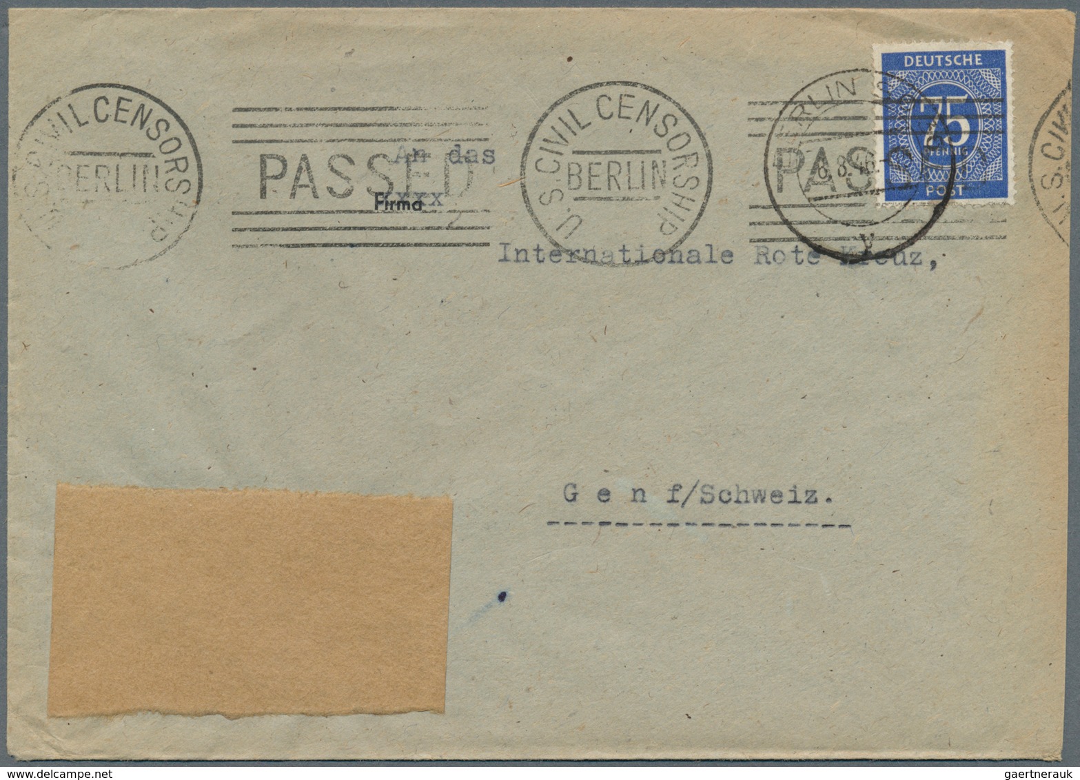 19655 Zensurpost: 1946, "U.S. CIVIL CENSORSHIP BERLIN - PASSED", Schwarzer Maschinenstempel Vorderseitig A - Other & Unclassified