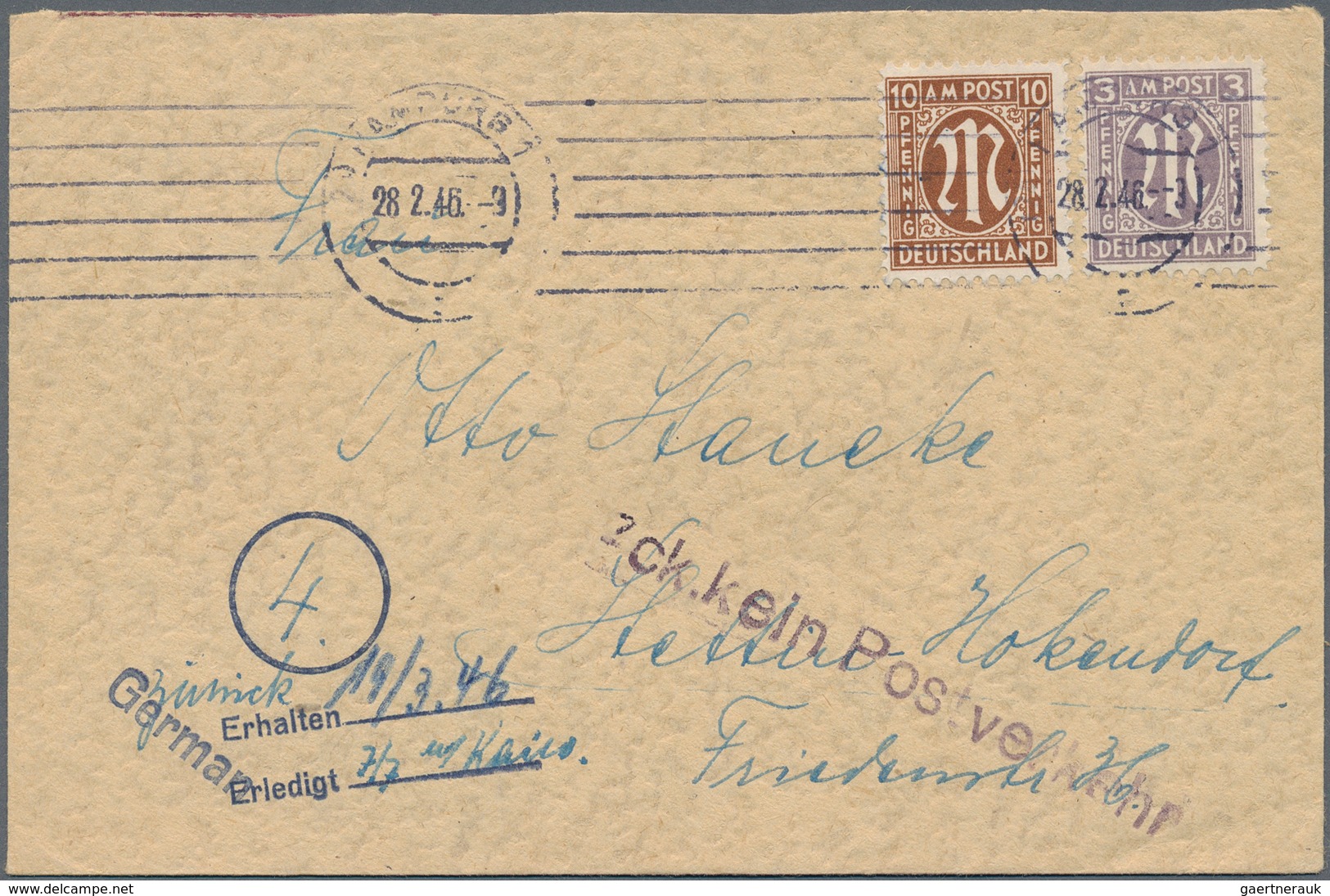 19657 Zensurpost: 1946, STETTINER ZIPFEL: Bizone, 3 Pf U. 10 Pf AM-Post Dt.Druck, MiF Auf Brief Von HAMBUR - Other & Unclassified