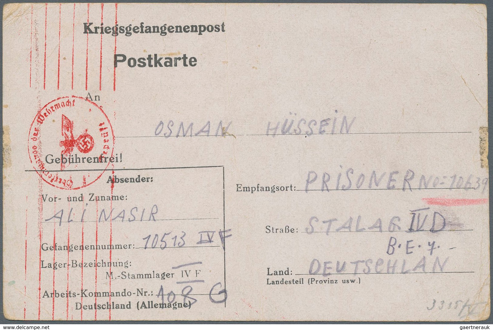 19661 Kriegsgefangenen-Lagerpost: 1944, Kriegsgefangegen-Vordruckkarte In Türkisch Geschrieben Von Einem T - Other & Unclassified