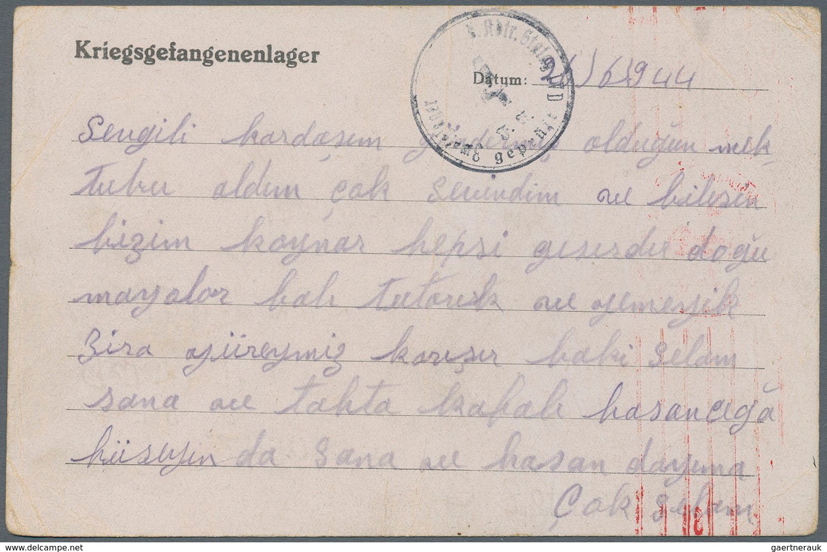 19661 Kriegsgefangenen-Lagerpost: 1944, Kriegsgefangegen-Vordruckkarte In Türkisch Geschrieben Von Einem T - Other & Unclassified