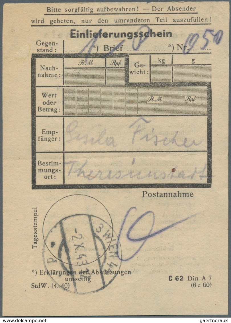 19687 KZ-Post: 1943/1944, THERESIENSTADT. Lot Mit 12 Postbelegen Von Und Nach Dort. Ordentliche Erhaltunge - Covers & Documents