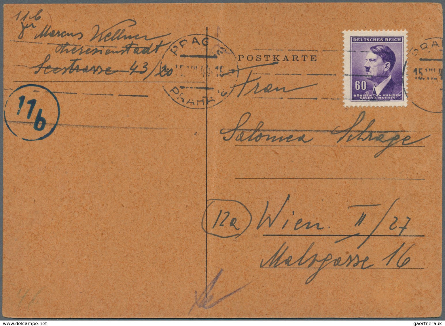 19687 KZ-Post: 1943/1944, THERESIENSTADT. Lot mit 12 Postbelegen von und nach dort. Ordentliche Erhaltunge