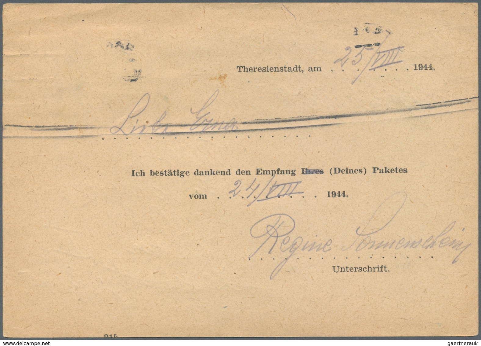 19687 KZ-Post: 1943/1944, THERESIENSTADT. Lot mit 12 Postbelegen von und nach dort. Ordentliche Erhaltunge