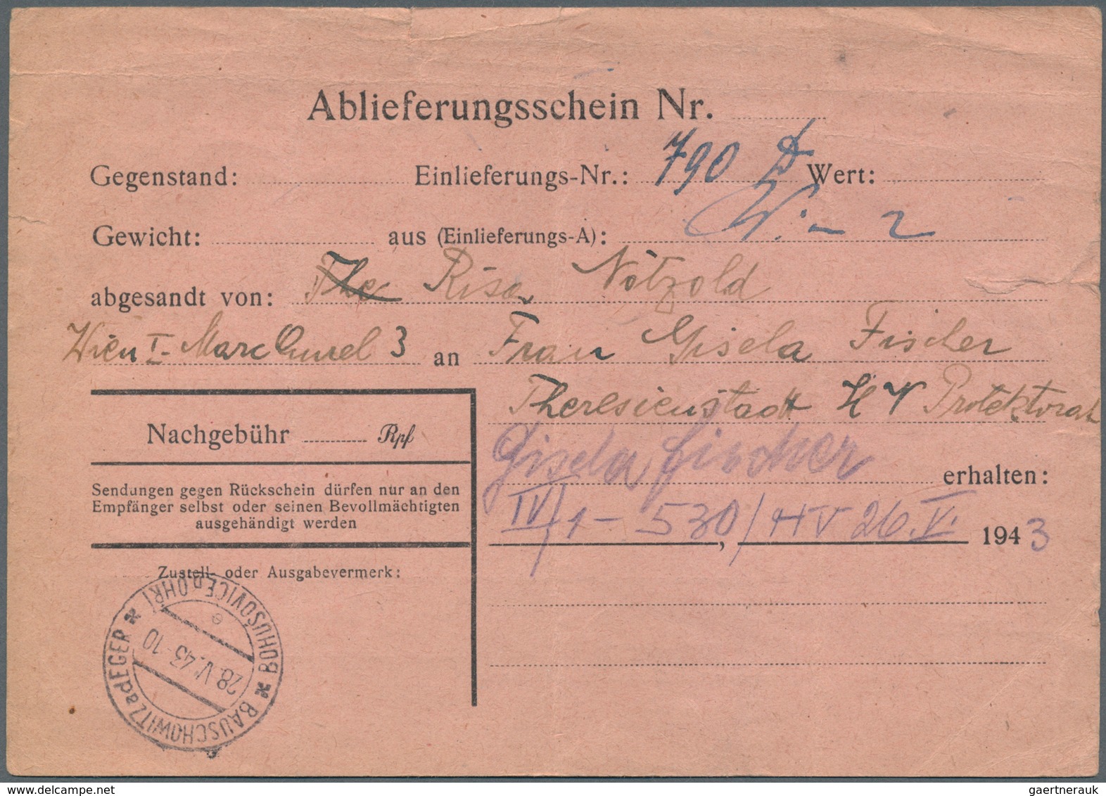 19687 KZ-Post: 1943/1944, THERESIENSTADT. Lot mit 12 Postbelegen von und nach dort. Ordentliche Erhaltunge