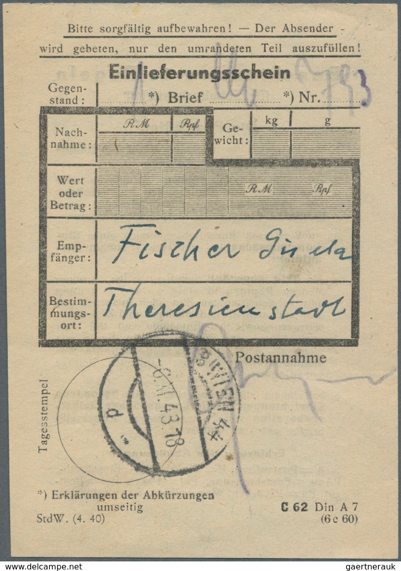 19687 KZ-Post: 1943/1944, THERESIENSTADT. Lot mit 12 Postbelegen von und nach dort. Ordentliche Erhaltunge