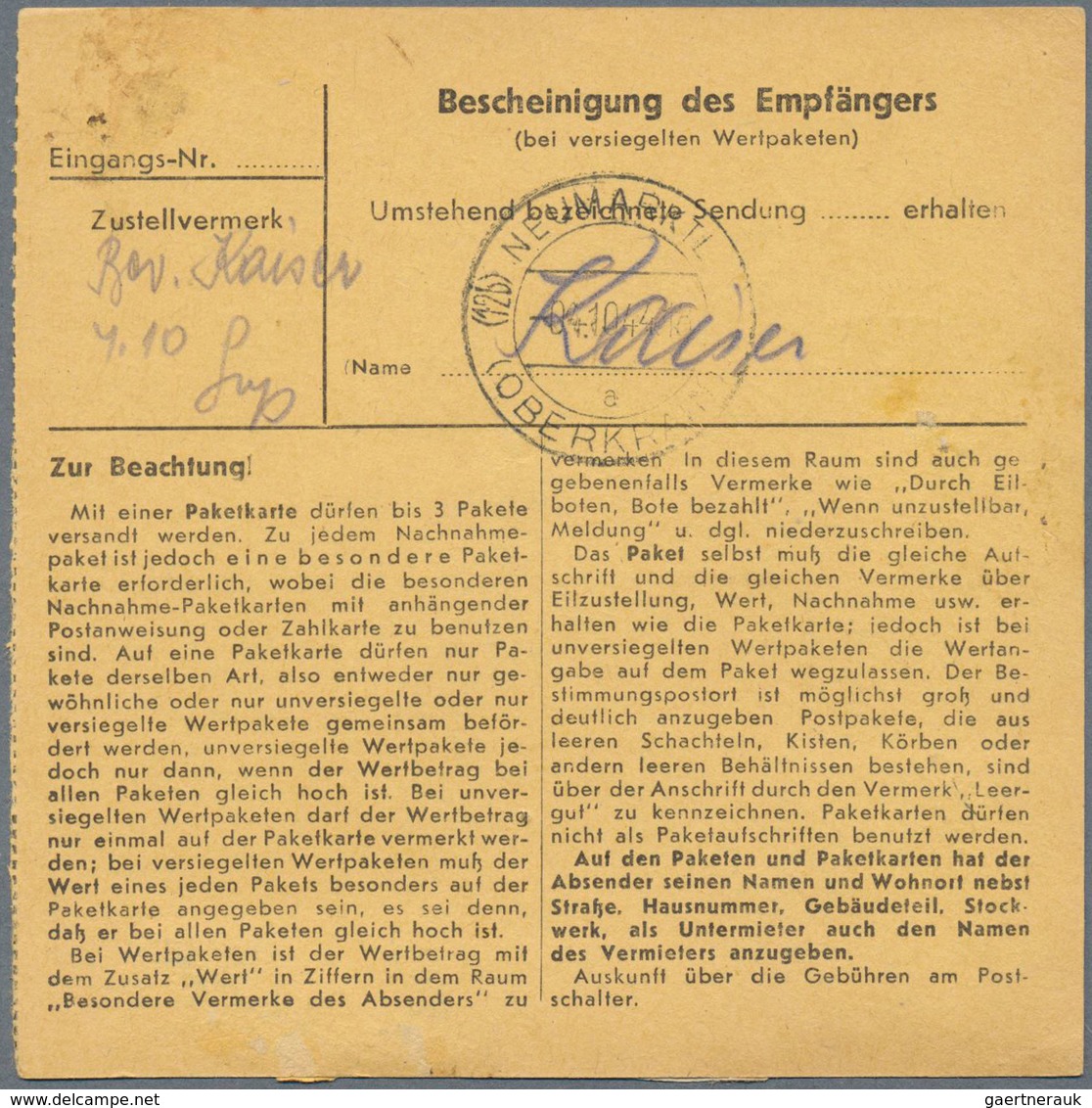 19691 KZ-Post: 1944, Drei Frankierte Paketkarten Aus Dem Wartheland (Gnesen, Lissa, Krotoschin) Für Pakets - Covers & Documents