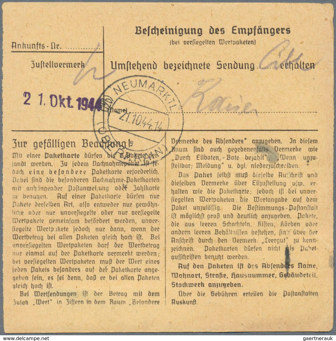 19691 KZ-Post: 1944, Drei Frankierte Paketkarten Aus Dem Wartheland (Gnesen, Lissa, Krotoschin) Für Pakets - Covers & Documents