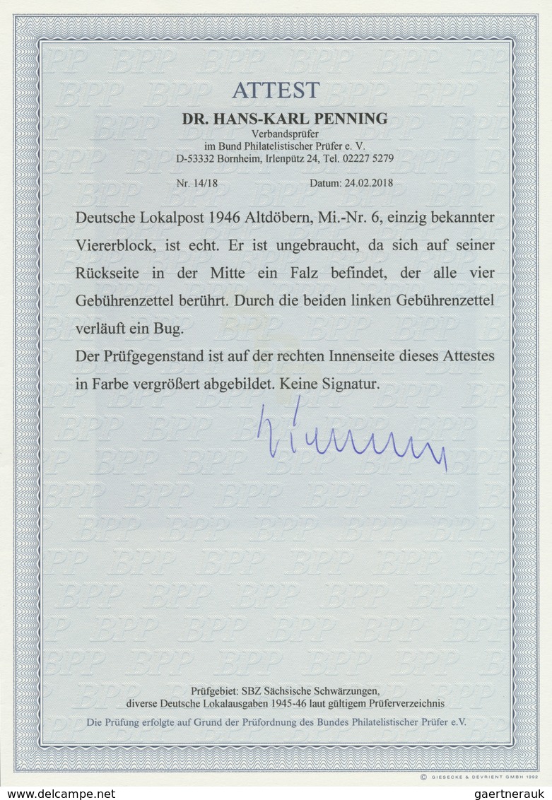 19701 Deutsche Lokalausgaben Ab 1945: 1946: ALTDÖBERN, Gebührenzettel 6 Pfg Im Viererblock Mit Sauberem Fa - Sonstige & Ohne Zuordnung