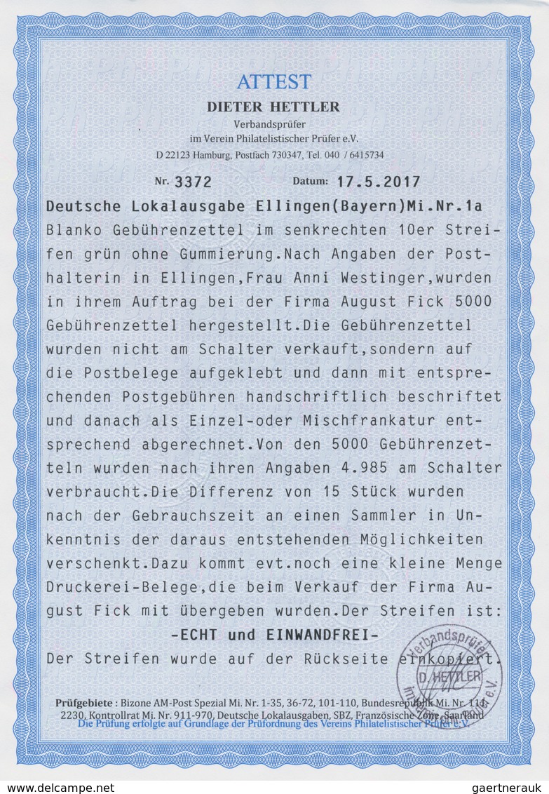 19704 Deutsche Lokalausgaben Ab 1945: ELLINGEN, 1945: Gebührenzettel UNGEBRAUCHT Im Senkrechten 10er-Strei - Sonstige & Ohne Zuordnung