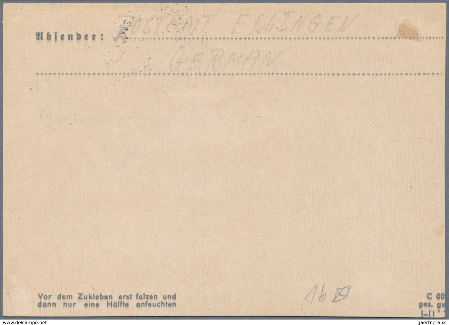 19705 Deutsche Lokalausgaben Ab 1945: ELLINGEN, 1945: Gebührenzettel Mit Handschriftlichem Eintrag Der Geb - Other & Unclassified