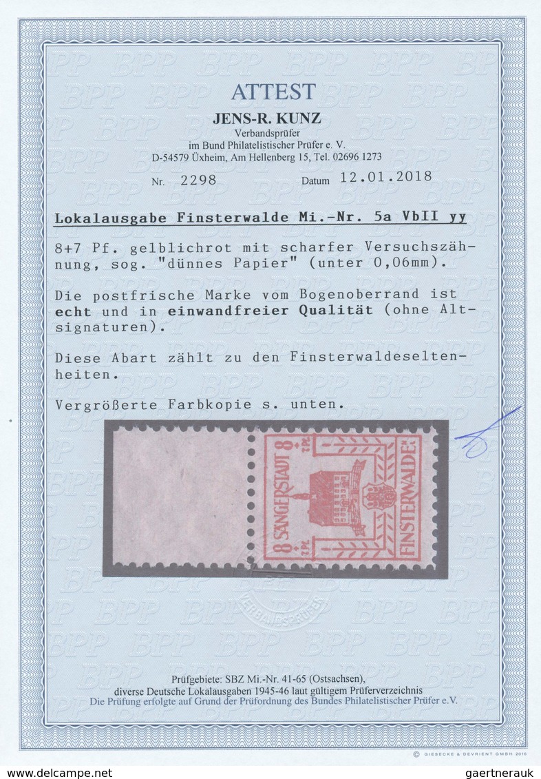 19708 Deutsche Lokalausgaben Ab 1945: FINSTERWALDE, 1945: Wiederaufbau 8 Pf + 7 Pf, Gelblichrot Mit Amtlic - Other & Unclassified