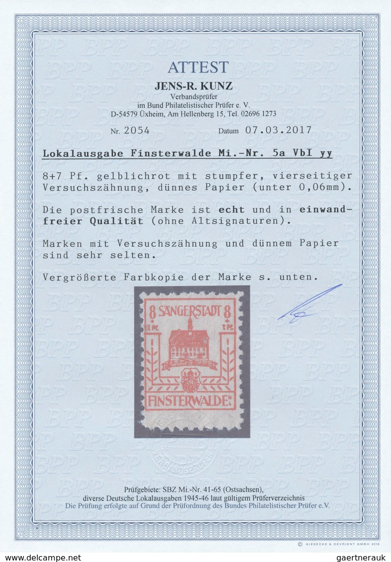 19709 Deutsche Lokalausgaben Ab 1945: FINSTERWALDE, 1945: Wiederaufbau 8 Pf + 7 Pf, Gelblichrot Mit Amtlic - Other & Unclassified