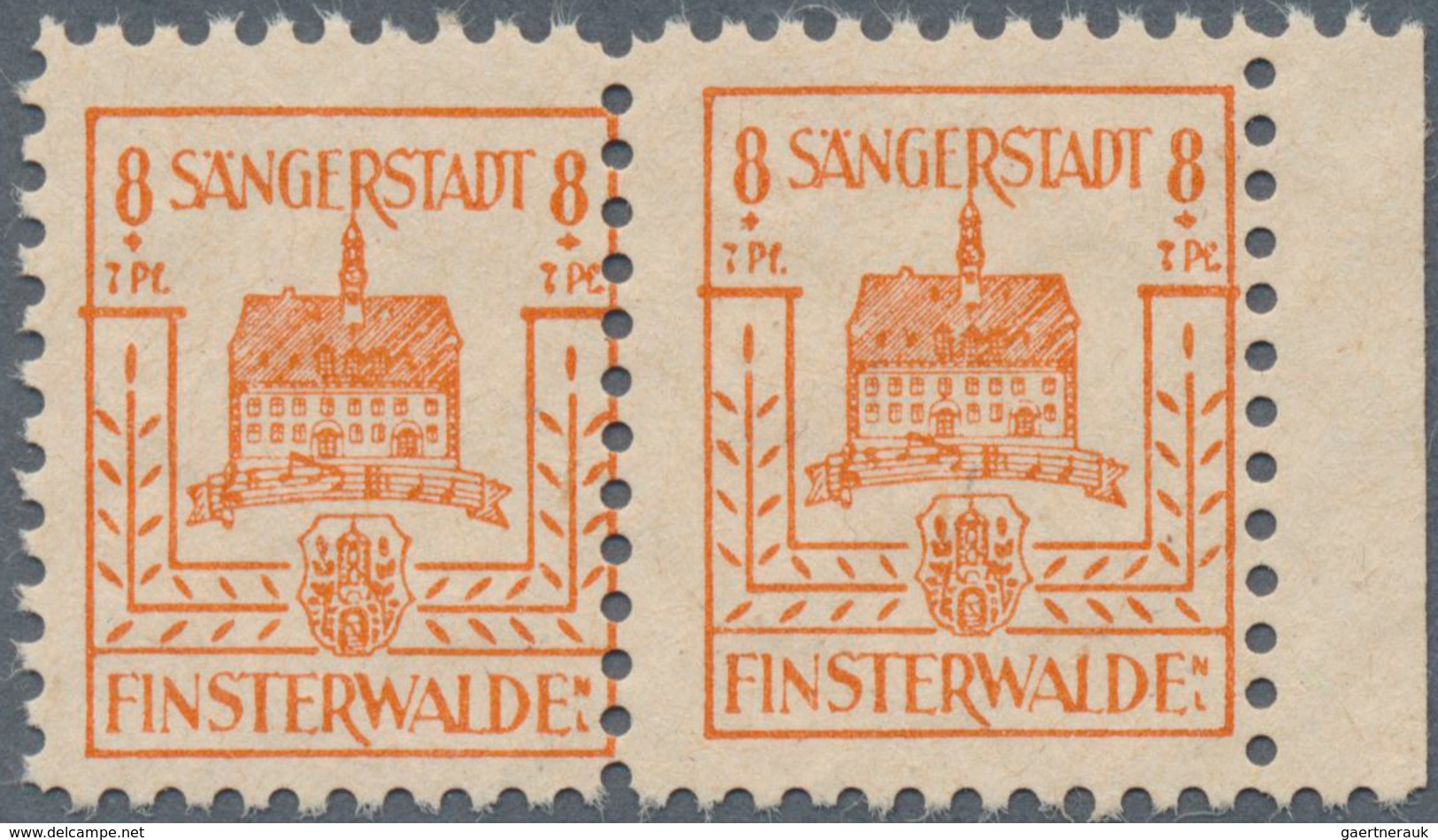 19711 Deutsche Lokalausgaben Ab 1945: FINSTERWALDE, 1945: Wiederaufbau 8 Pf + 7 Pf, Gelblichrot Im Waagere - Other & Unclassified