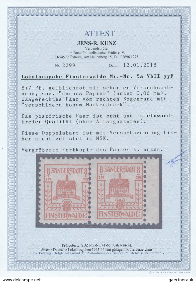 19711 Deutsche Lokalausgaben Ab 1945: FINSTERWALDE, 1945: Wiederaufbau 8 Pf + 7 Pf, Gelblichrot Im Waagere - Other & Unclassified