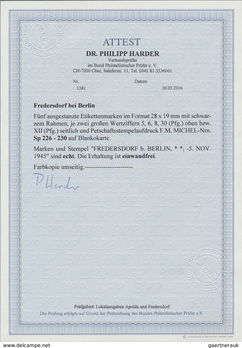 19714 Deutsche Lokalausgaben Ab 1945: 1945: FREDERSDORF, Fünf Ausgestanzte Etikettenmarken Im Format 28 X - Other & Unclassified