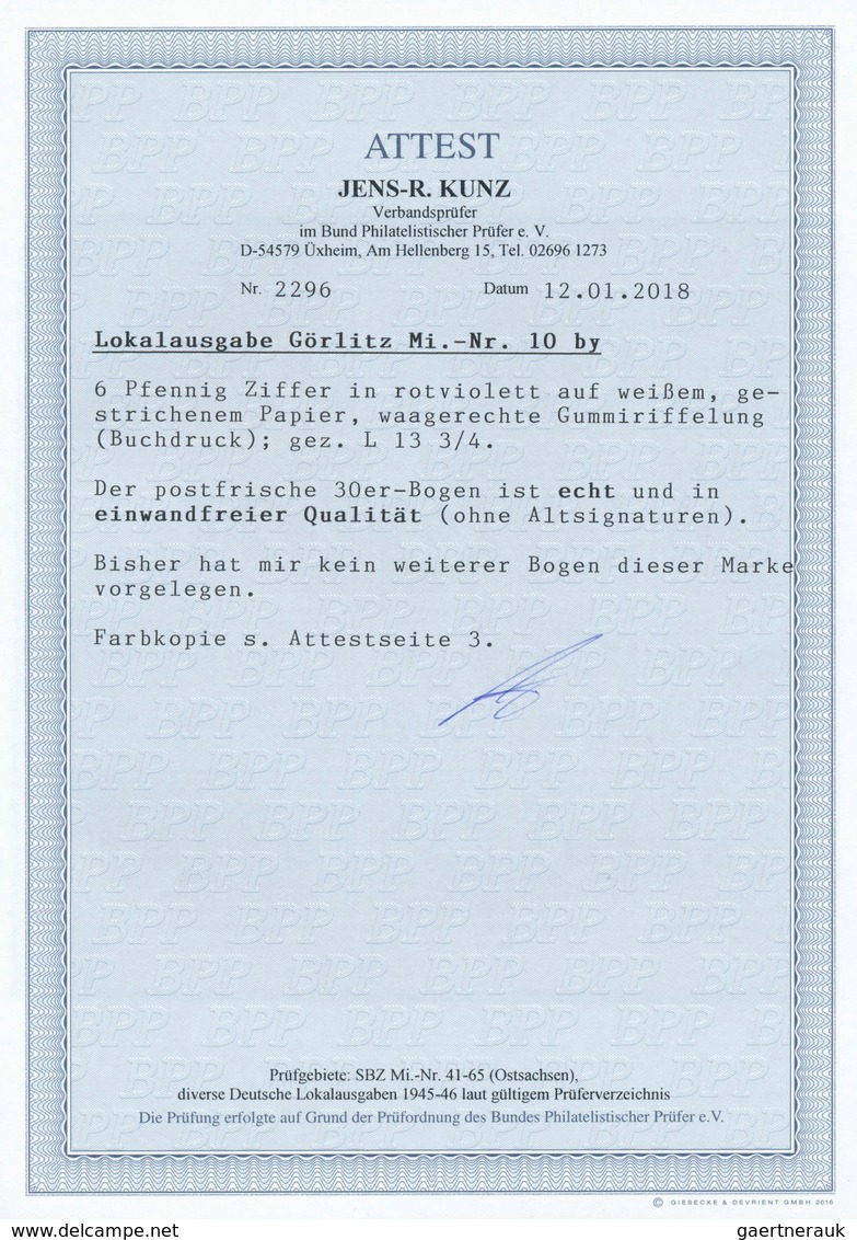 19716 Deutsche Lokalausgaben Ab 1945: Görlitz, 1945: Freimarken 6 Pf Ziffer Rotviolett Auf Weißem, Gestric - Sonstige & Ohne Zuordnung