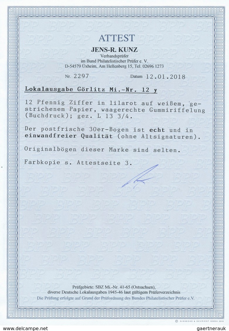 19717 Deutsche Lokalausgaben Ab 1945: Görlitz, 1945: Freimarken 12 Pf Ziffer Lilarot Auf Weißem, Gestriche - Other & Unclassified