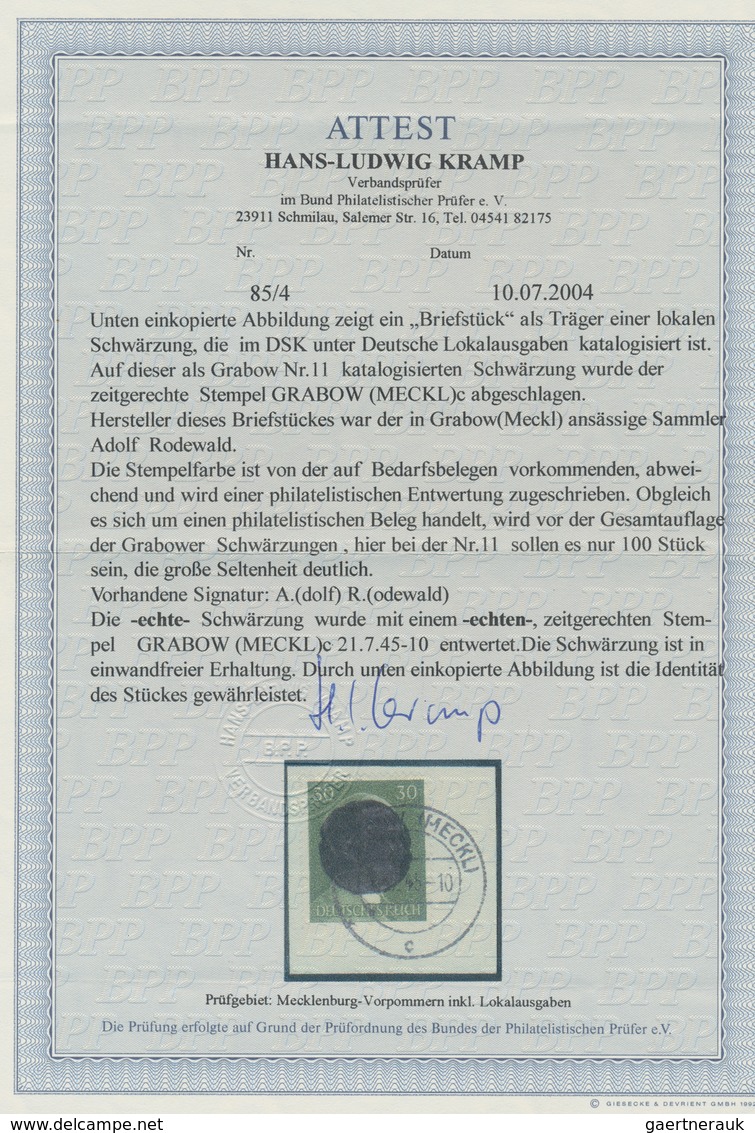 19718 Deutsche Lokalausgaben Ab 1945: Grabow: 1945, 30 Pfg. Mit Schwärzung Auf Briefstück Mit Stempel "GRA - Sonstige & Ohne Zuordnung