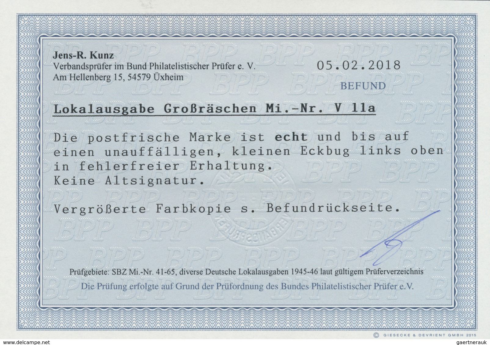 19721 Deutsche Lokalausgaben Ab 1945: 1945: GROSSRÄSCHEN, Vorläufer 15 Pfg "Zollformular", Postfrisch Mit - Autres & Non Classés