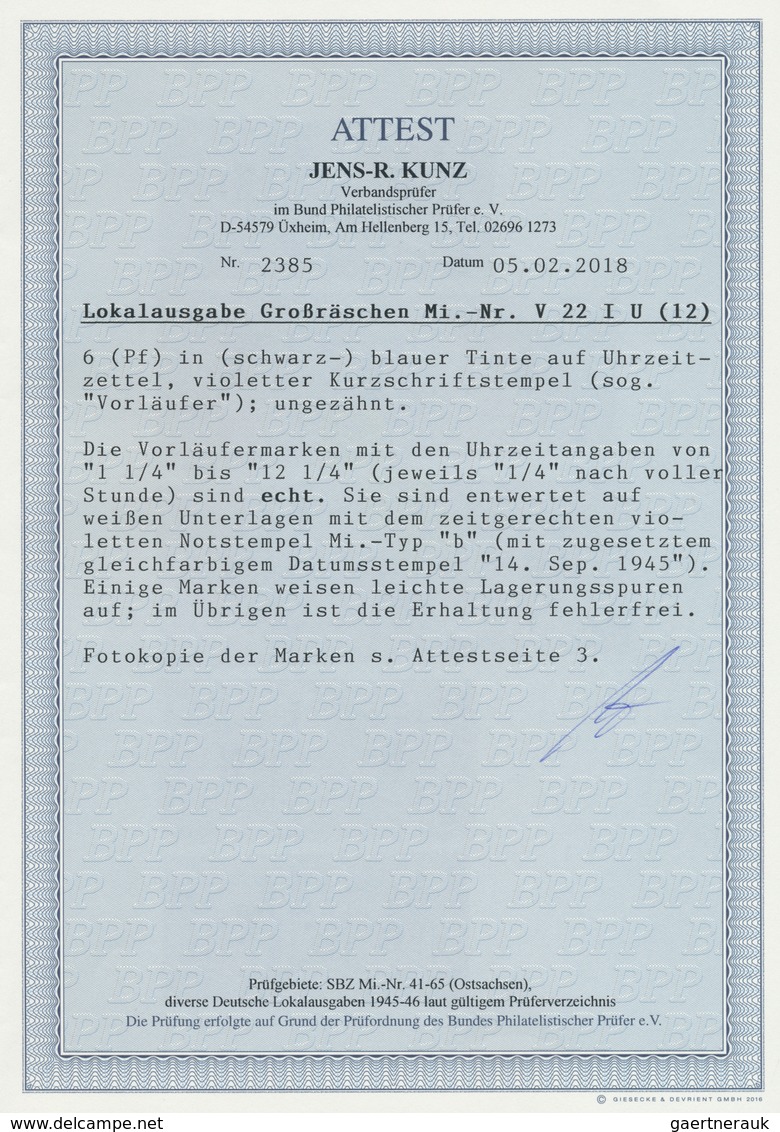 19722 Deutsche Lokalausgaben Ab 1945: 1945: GROSSRÄSCHEN, Vorläufer 6 Pfg "Uhrzeit" Ungezähnt Mit Den Uhrz - Other & Unclassified