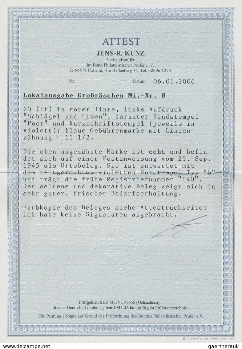 19730 Deutsche Lokalausgaben Ab 1945: 1945, GROSSRÄSCHEN, 20 Pfg. Freimarke September 1945 Als EF Auf Port - Other & Unclassified