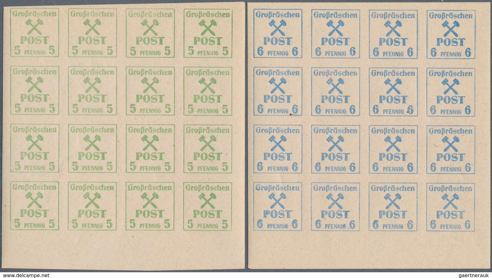 19732 Deutsche Lokalausgaben Ab 1945: GROßRÄSCHEN, 1945: Freimarken-Ausgabe 3 Pf - 60 Pf Auf Grauem, Karto - Other & Unclassified