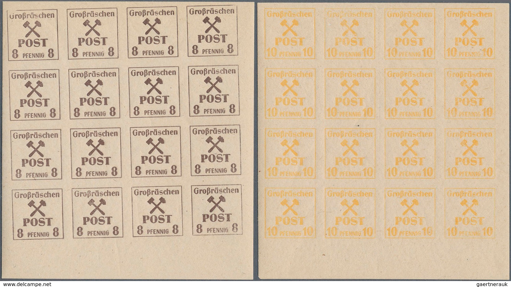 19732 Deutsche Lokalausgaben ab 1945: GROßRÄSCHEN, 1945: Freimarken-Ausgabe 3 Pf - 60 Pf auf grauem, karto