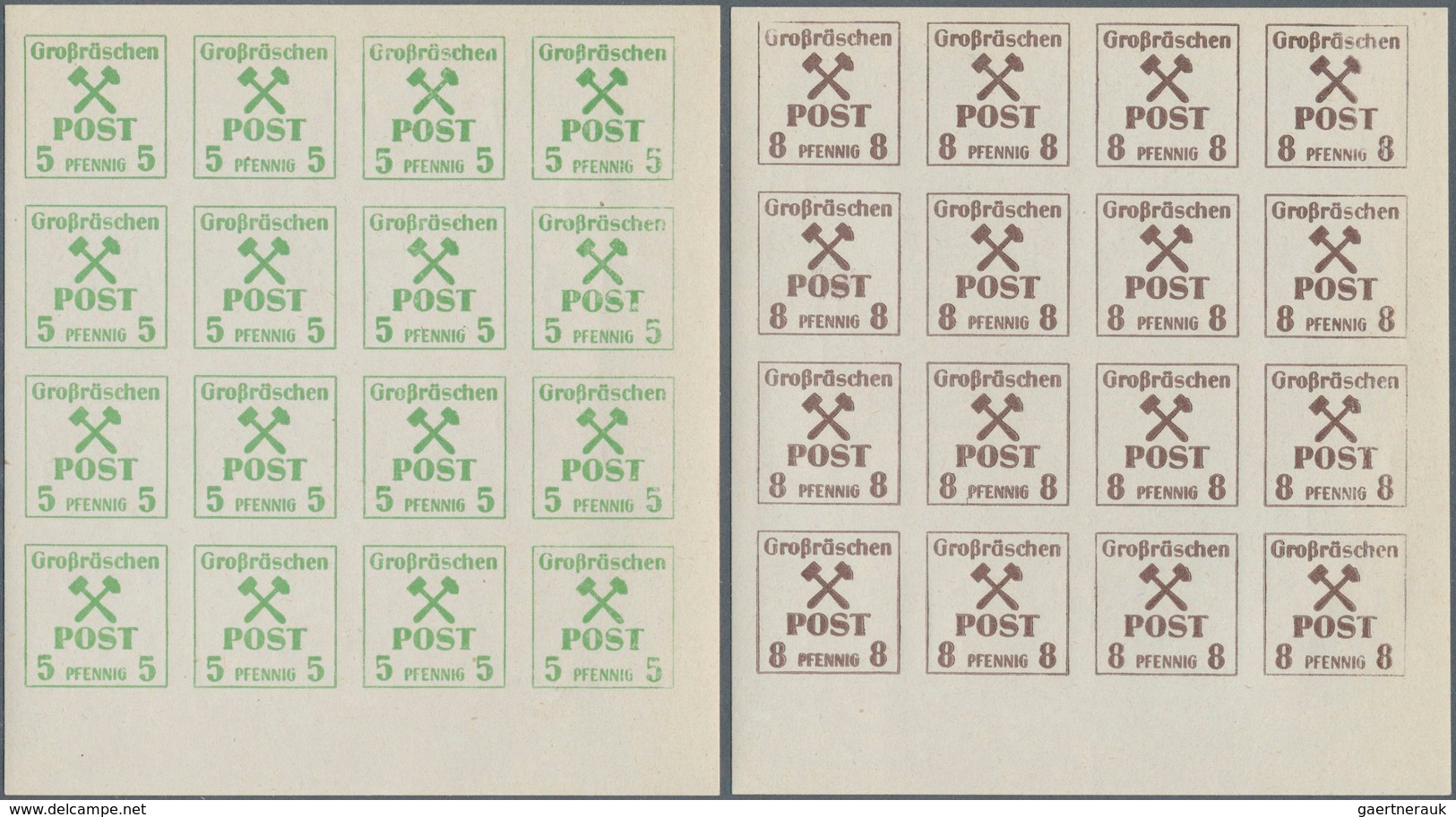 19733 Deutsche Lokalausgaben Ab 1945: GROßRÄSCHEN, 1945: Freimarken-Ausgabe 3 Pf - 5 Pf, 8 Pf - 10 Pf, 20 - Other & Unclassified