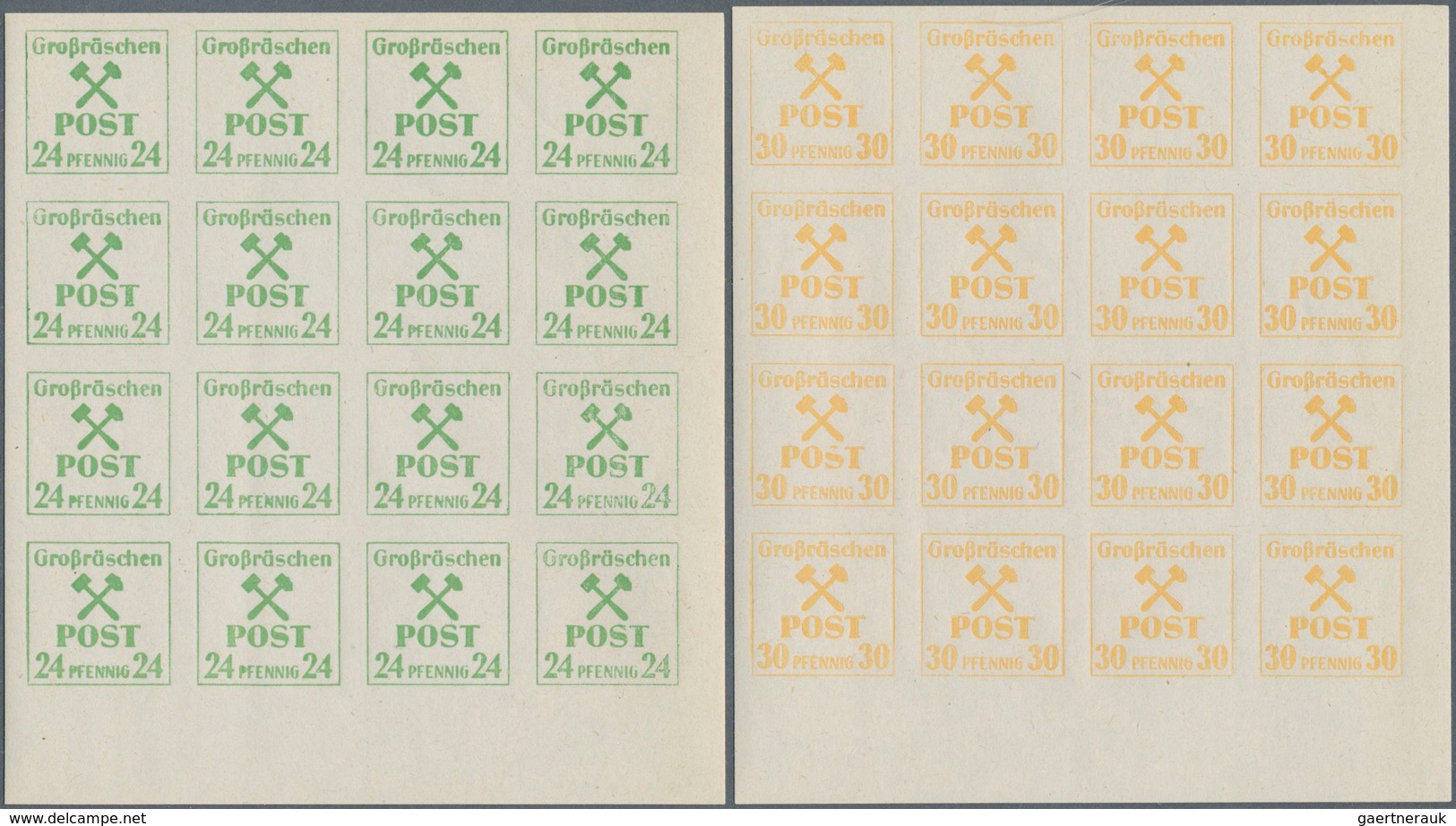 19733 Deutsche Lokalausgaben ab 1945: GROßRÄSCHEN, 1945: Freimarken-Ausgabe 3 Pf - 5 Pf, 8 Pf - 10 Pf, 20