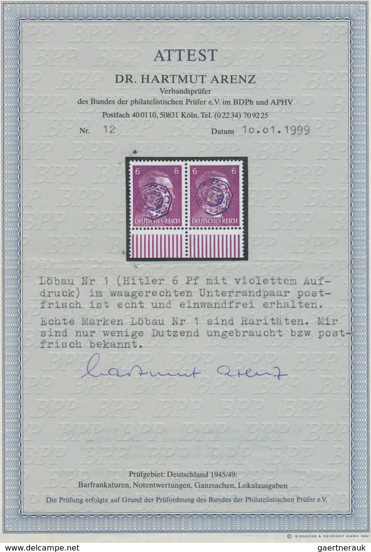 19735 Deutsche Lokalausgaben Ab 1945: Löbau: 1945, 6 Pfg. Hitler Mit Blauviolettem, Kopfstehendem Aufdruck - Other & Unclassified