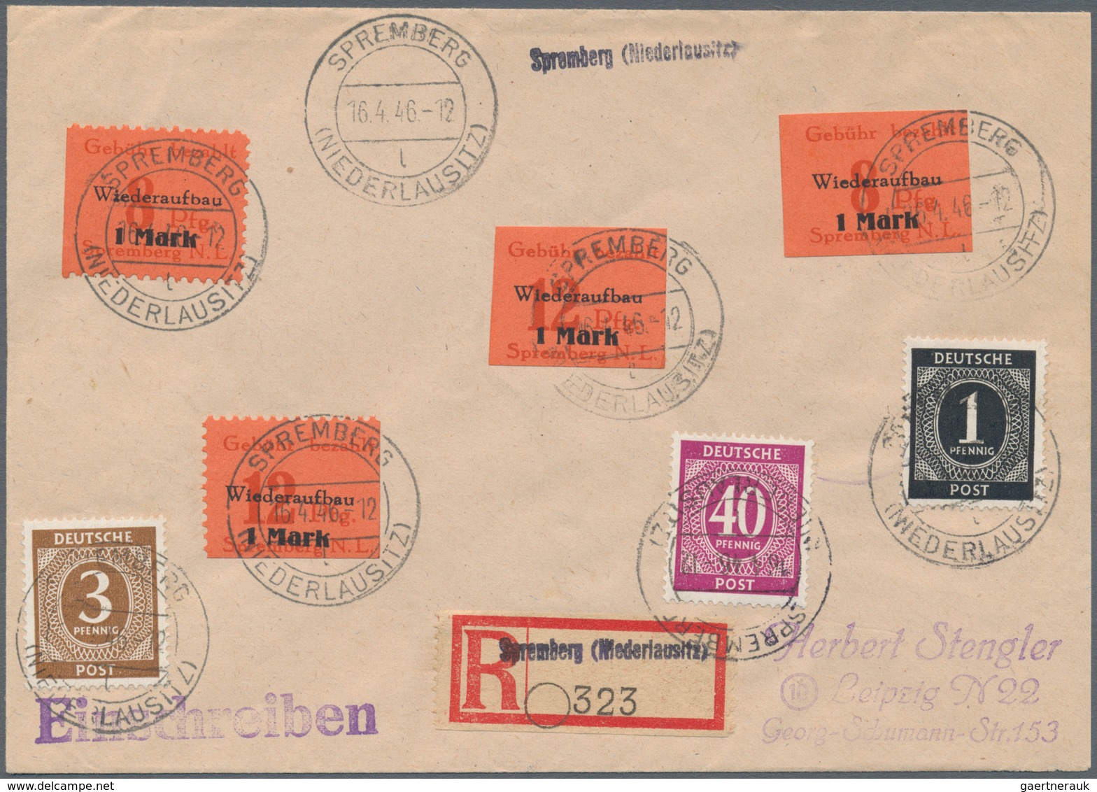 19741 Deutsche Lokalausgaben Ab 1945: SPREMBERG: 1946, Wiederaufbau, 8 Und 12 Pfg + Je 1 M Gezähnt Und GES - Other & Unclassified