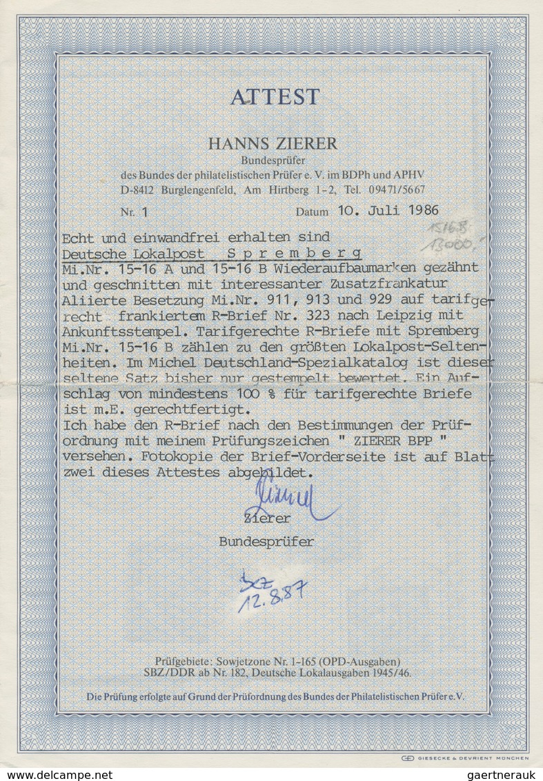 19741 Deutsche Lokalausgaben Ab 1945: SPREMBERG: 1946, Wiederaufbau, 8 Und 12 Pfg + Je 1 M Gezähnt Und GES - Other & Unclassified