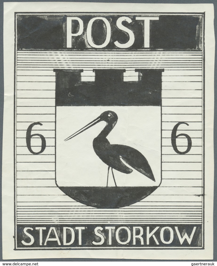 19743 Deutsche Lokalausgaben Ab 1945: Storkow: 6 Pfg. Stadtwappen, S/w-Fotoentwurf Der Späteren Marke, Ein - Sonstige & Ohne Zuordnung