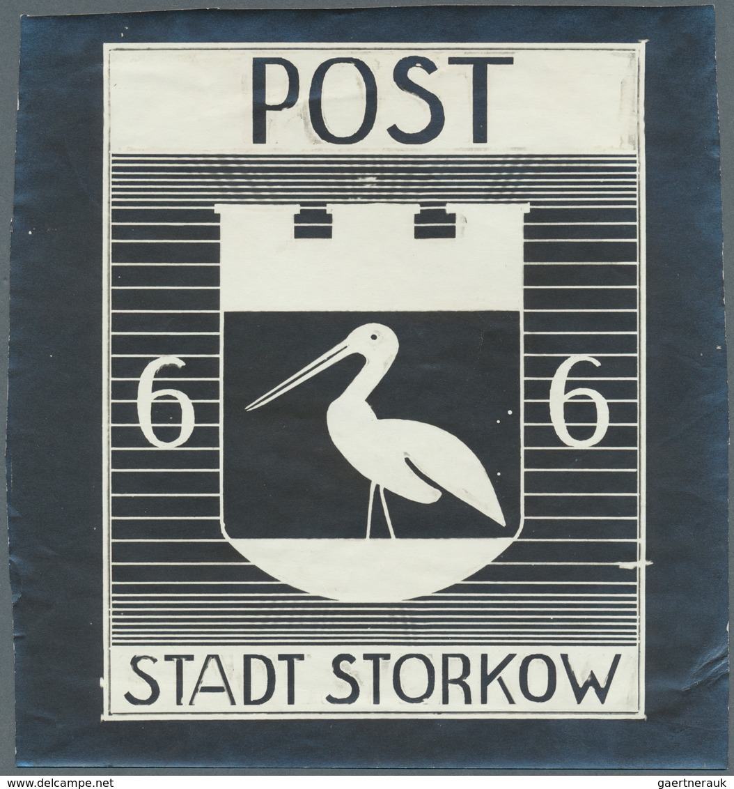 19743 Deutsche Lokalausgaben Ab 1945: Storkow: 6 Pfg. Stadtwappen, S/w-Fotoentwurf Der Späteren Marke, Ein - Other & Unclassified