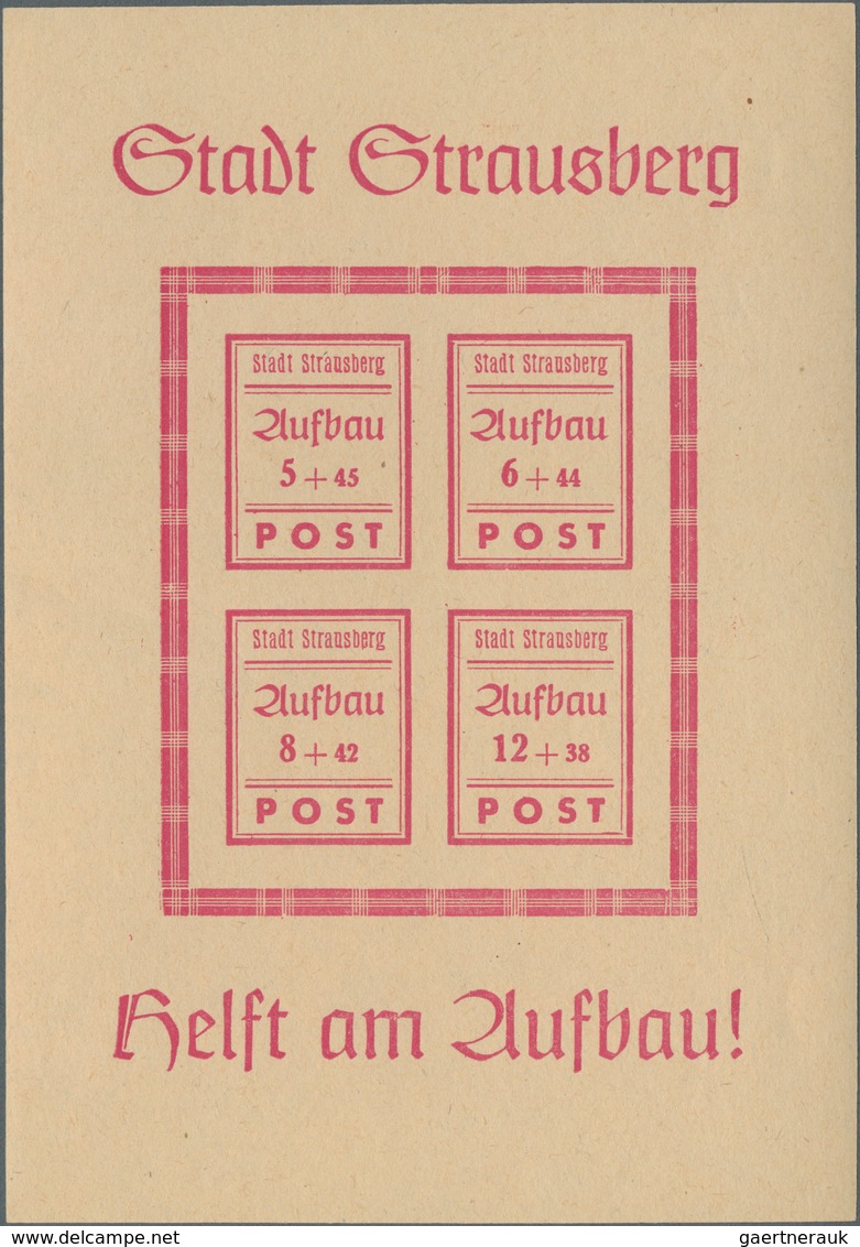 19744 Deutsche Lokalausgaben Ab 1945: Strausberg, 1946, Wiederaufbau-Block In LEBHAFTROSAKARMIN, Ungebrauc - Sonstige & Ohne Zuordnung