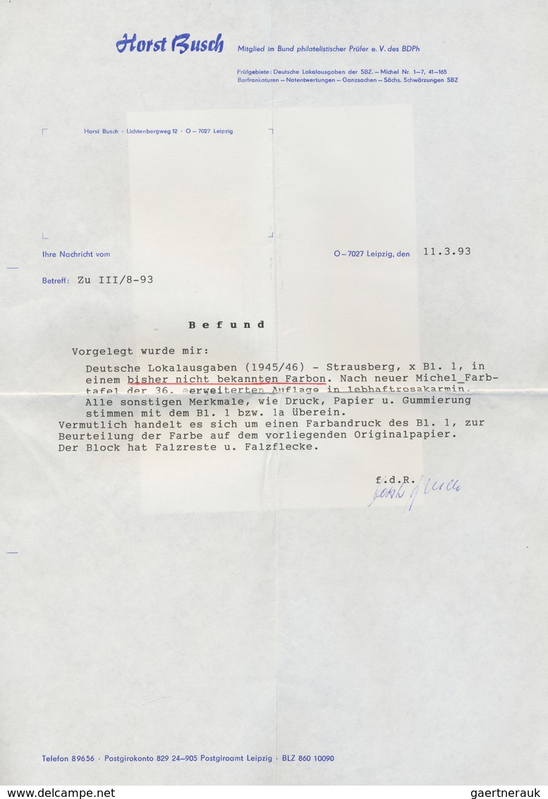 19744 Deutsche Lokalausgaben Ab 1945: Strausberg, 1946, Wiederaufbau-Block In LEBHAFTROSAKARMIN, Ungebrauc - Sonstige & Ohne Zuordnung
