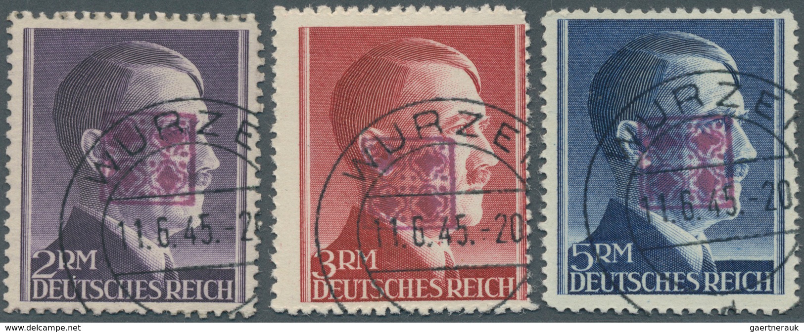 19747 Deutsche Lokalausgaben Ab 1945: 1945, Wurzen, 2 RM Bis 5 RM Hitler, Drei Werte Mitrotviolettem Hands - Sonstige & Ohne Zuordnung