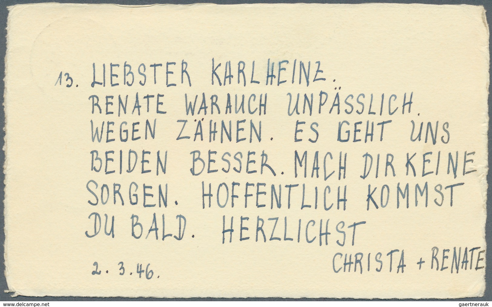 19750 Alliierte Besetzung - Gebühr Bezahlt: Sowjetische Zone: 1946, Kriegsgefangenenkarte Mit Blauem "Gebü - Other & Unclassified