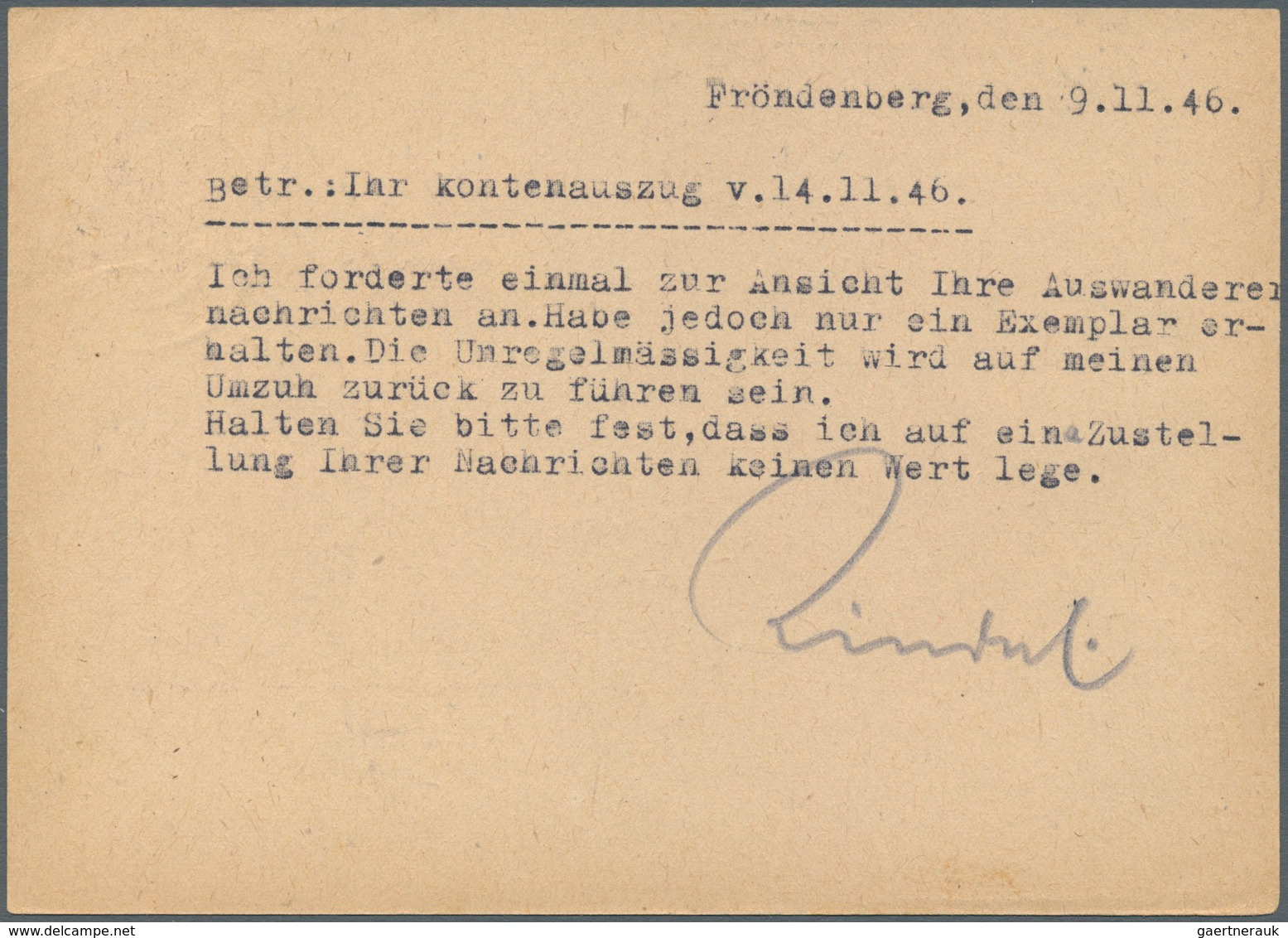 19756 Alliierte Besetzung - Notausgaben: Britische Zone: Fröndenberg: 1946, 6 Pfg. Ziffern Not-Ganzsachenk - Other & Unclassified