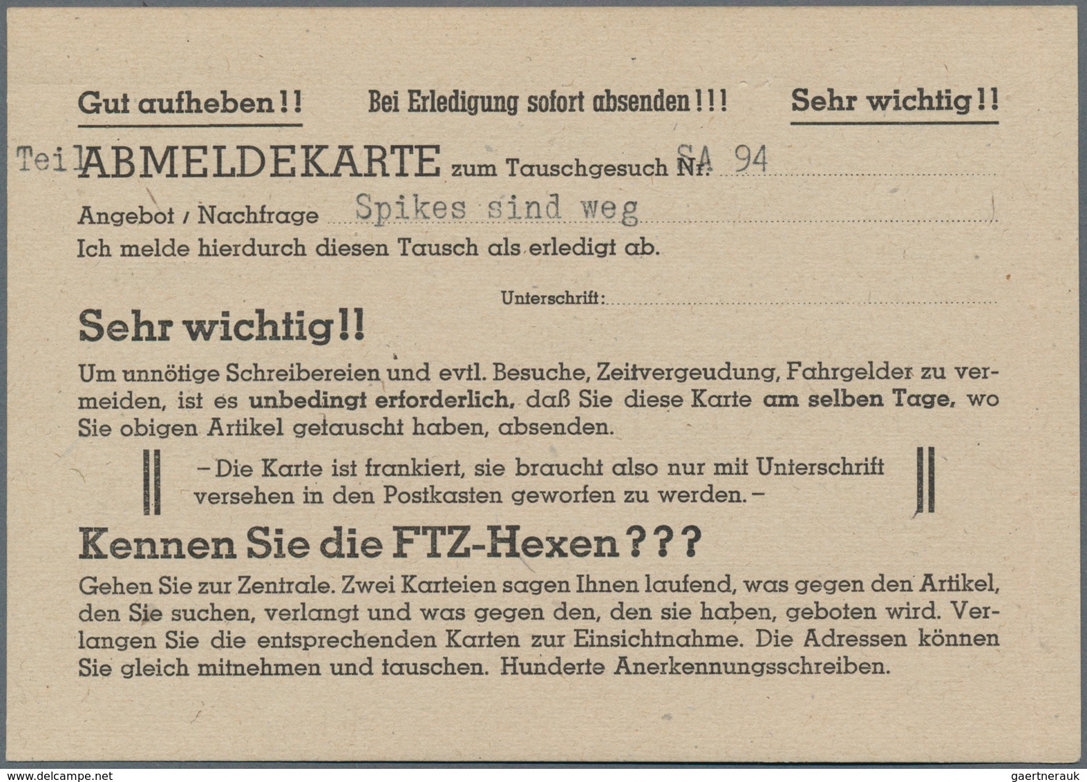 19775 Alliierte Besetzung - Gemeinschaftsausgaben: 1946, 3 Pfg. Ziffer Als EF Auf Drucksache Werbeantwort - Other & Unclassified