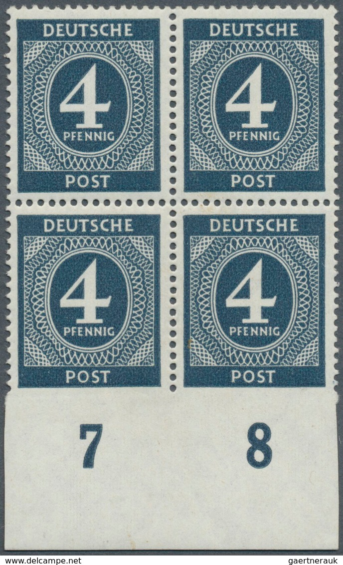 19776 Alliierte Besetzung - Gemeinschaftsausgaben: 1946, Ziffer 4 Pfg. Im Unterrand - Viererblock, Unten U - Sonstige & Ohne Zuordnung