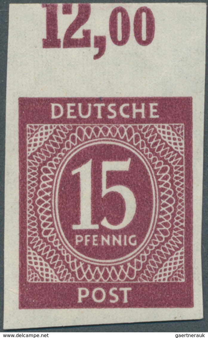 19778 Alliierte Besetzung - Gemeinschaftsausgaben: 1946, Ziffer 15 Pfg. Bräunlichlila, Ungezähntes Oberran - Other & Unclassified