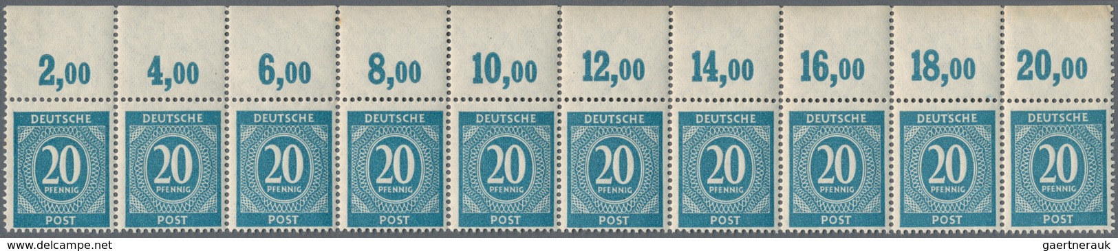 19780 Alliierte Besetzung - Gemeinschaftsausgaben: 1946, 20 Pfg. Ziffer Als Postfrischer 10-er Streifen Vo - Sonstige & Ohne Zuordnung