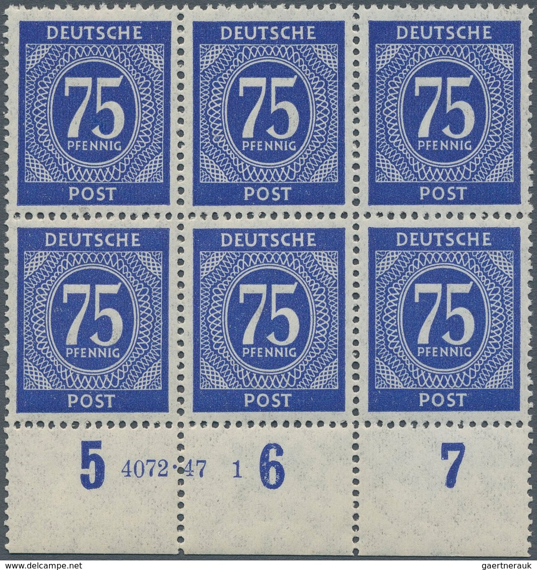 19783 Alliierte Besetzung - Gemeinschaftsausgaben: 1946, Freimarken Ziffern-Serie 75 Pf Sechserblock Vom U - Other & Unclassified
