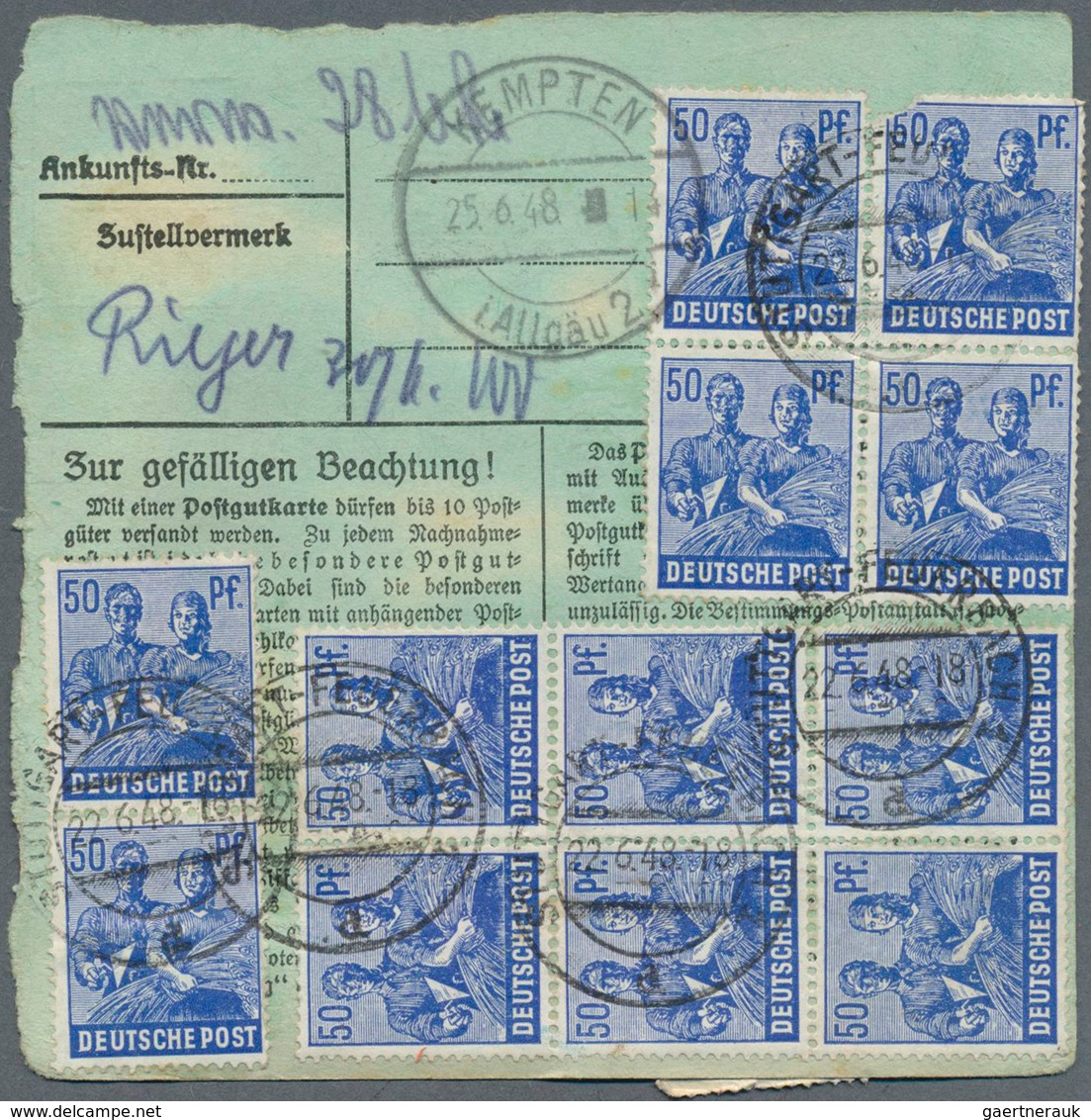 19793 Alliierte Besetzung - Gemeinschaftsausgaben: 1948, Zehnfach-Frankatur 50 Pf Arbeiter 16 Stück Auf Pa - Sonstige & Ohne Zuordnung
